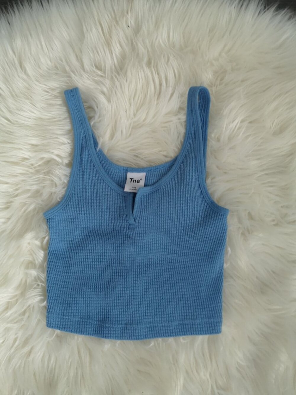 💝 Aritzia TNA Waffle Knit Notch Tank in Blue - size 2XS